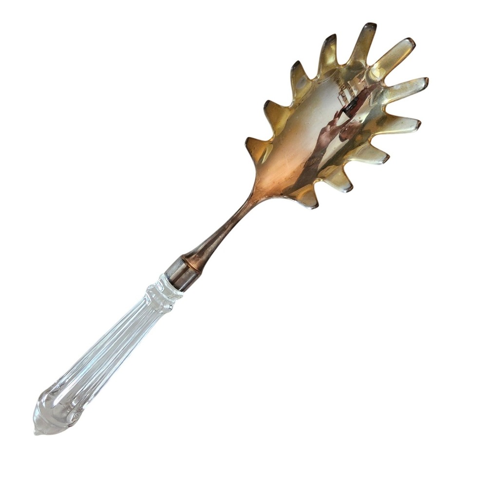 International Silver Company Pasta Server Silver Plated Lucite Handle 10.5in